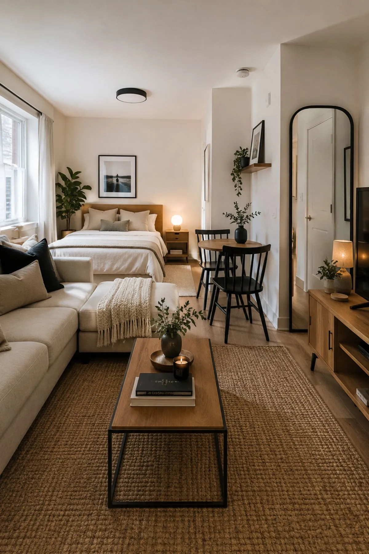 Small apartment decor inspiration with cozy living area and space-smart styling