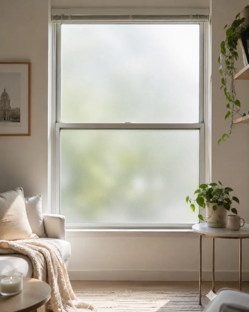 Renter-Friendly Decor: 23 Best Ideas That Won’t Damage Walls 17 Rental window with removable frosted film that adds privacy and softens daylight