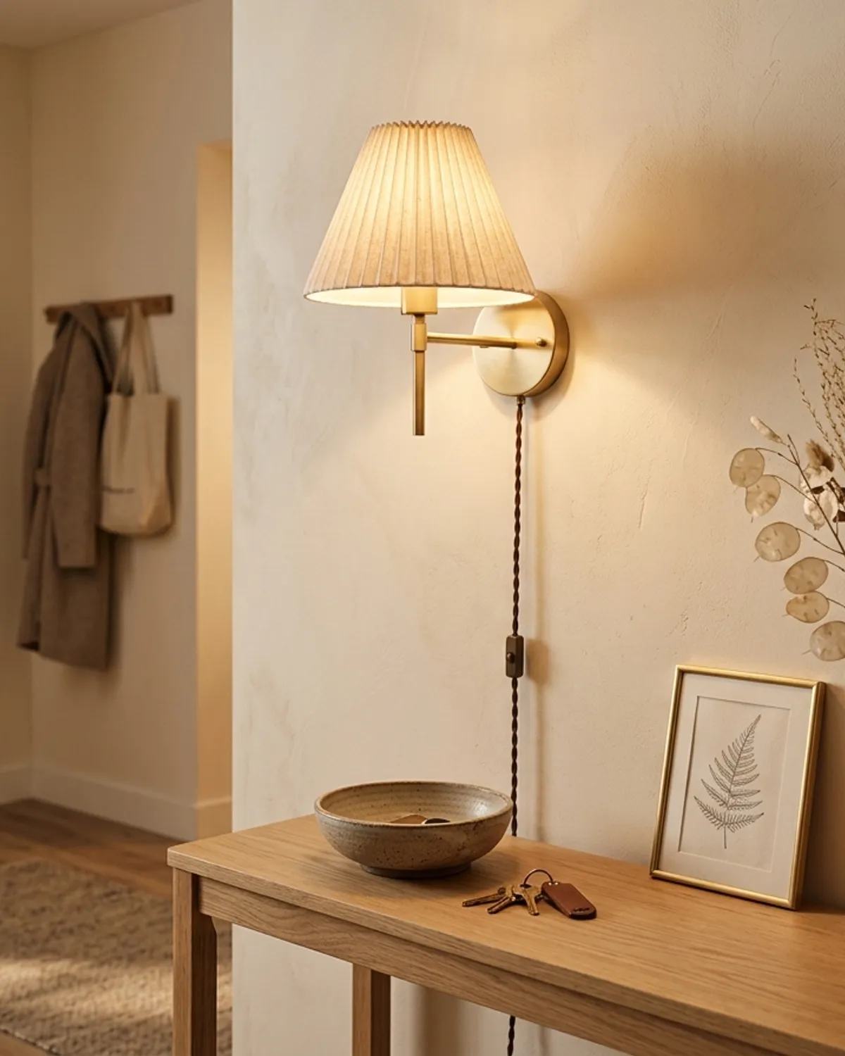 Rechargeable warm 3000K LED strip lighting illuminating organized shoe shelves inside a compact apartment closet